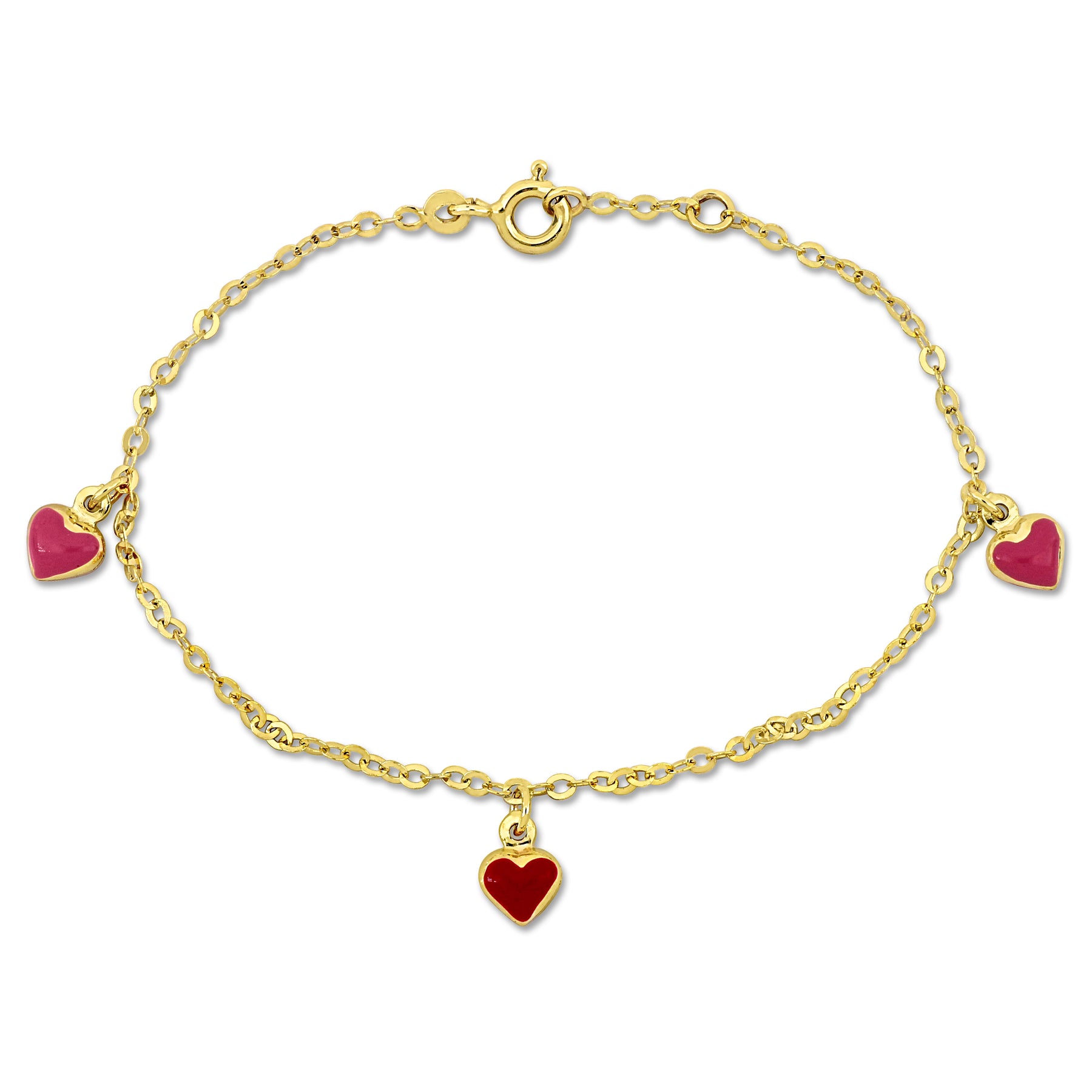 Mimi & Max Kinder rot Emaille Herz Charm auf Rolo Link Chain Station Armband in 14k Gelbgold – 6.5+0.5 in