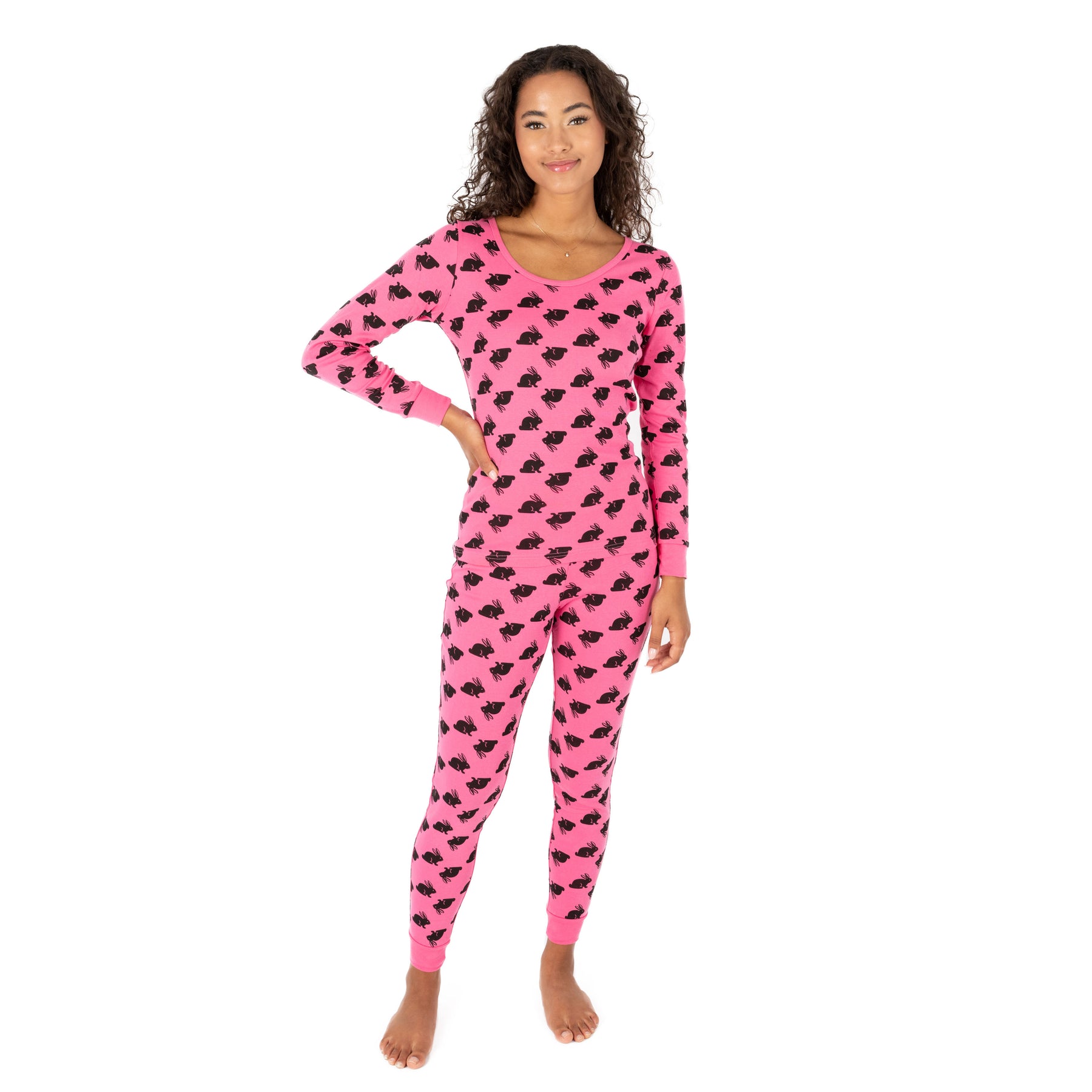Damen zweiteilige Baumwolle Pyjamas Bunny Rosa
