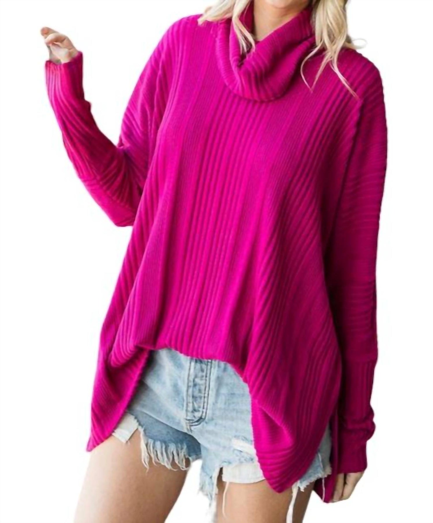 Gebürstetes geripptes entspanntes Top in Fuchsia