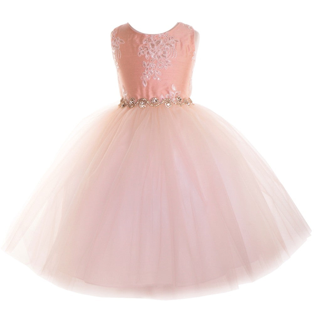 Große Mädchen Altrosa Perlen Applique Junior Brautjungfernkleid 8-12