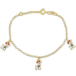 Mimi & Max Children’s Enamel Dog Charm on 2mm Rolo Link Chain Station Armband aus Gelbsilber – 6,5+0,5 in.