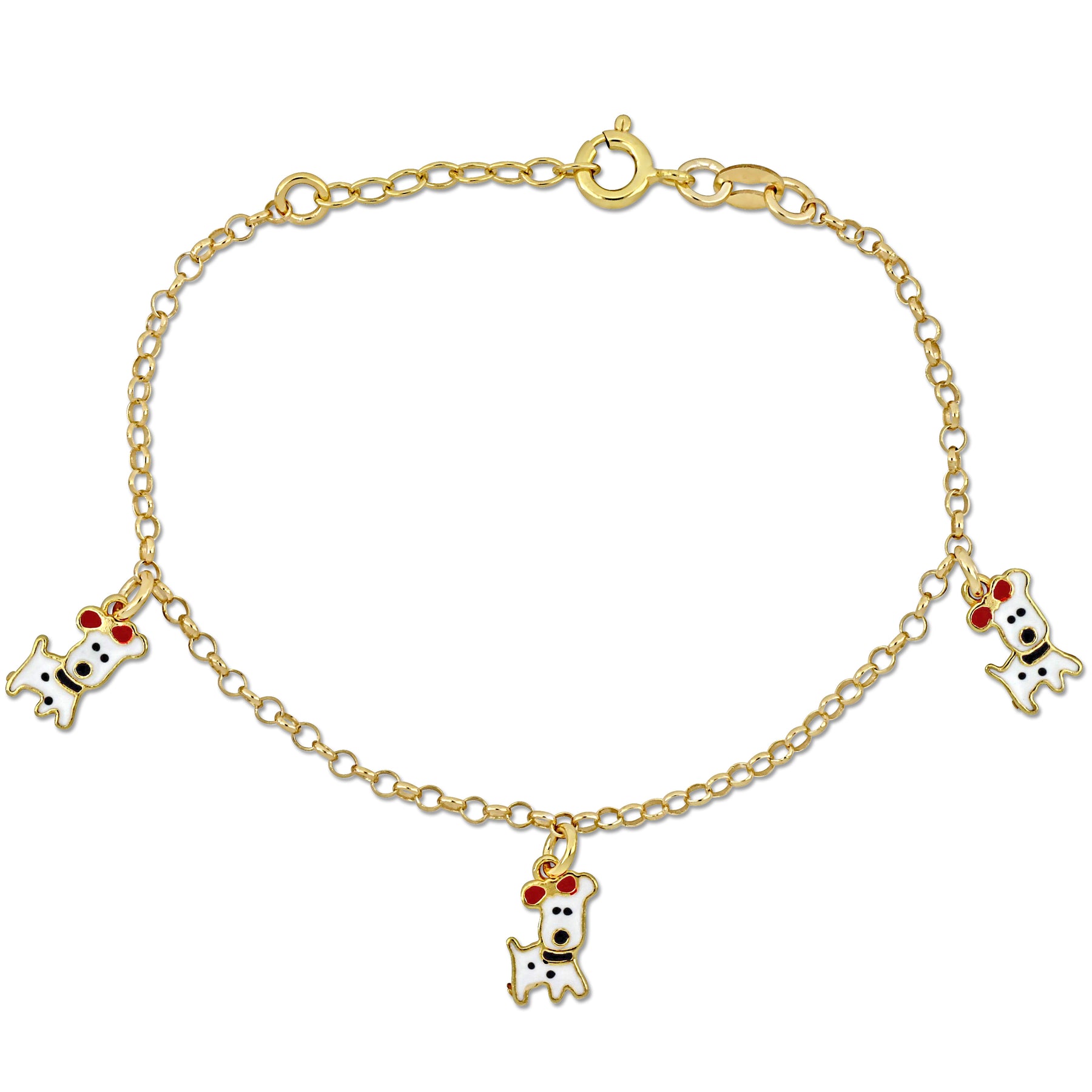 Mimi & Max Kinder Emaille Hund Charme auf 2mm Rolo Link Chain Station Armband in Gelb Silber – 6.5+0.5 in