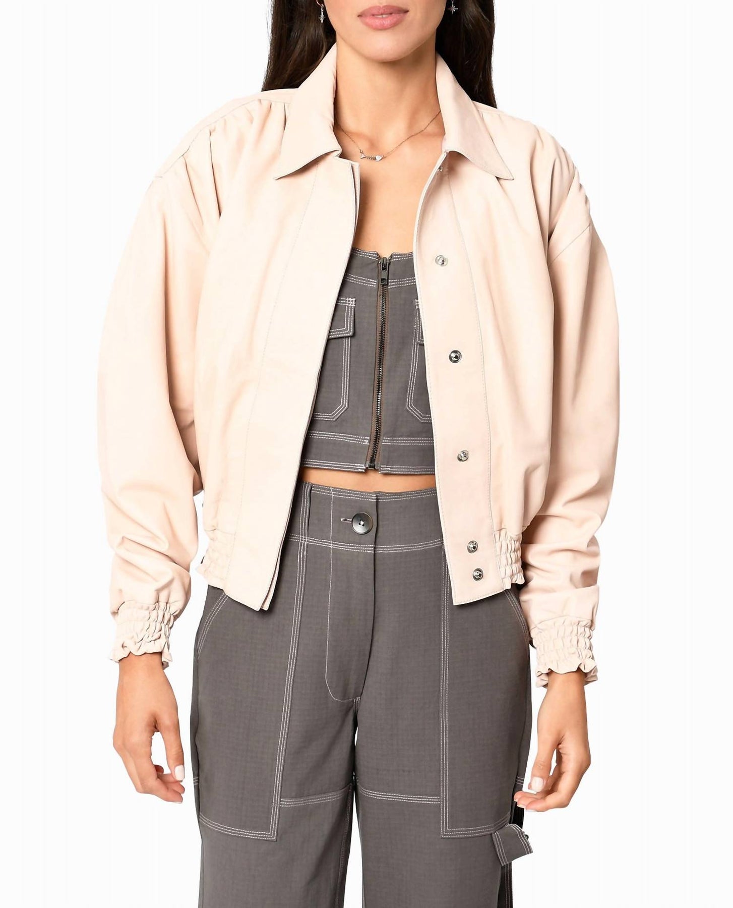 Lederjacke mit Kragen in Altrosa