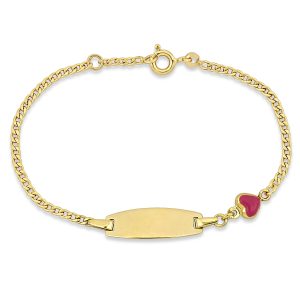 Mimi & Max Children’s rosa Emaille Herz Charme id Armband in 14k Gelbgold – 5+0,5 in.