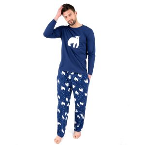 Weihnachten Herren Baumwolle Top Flanell Hose Pyjamas Eisbär