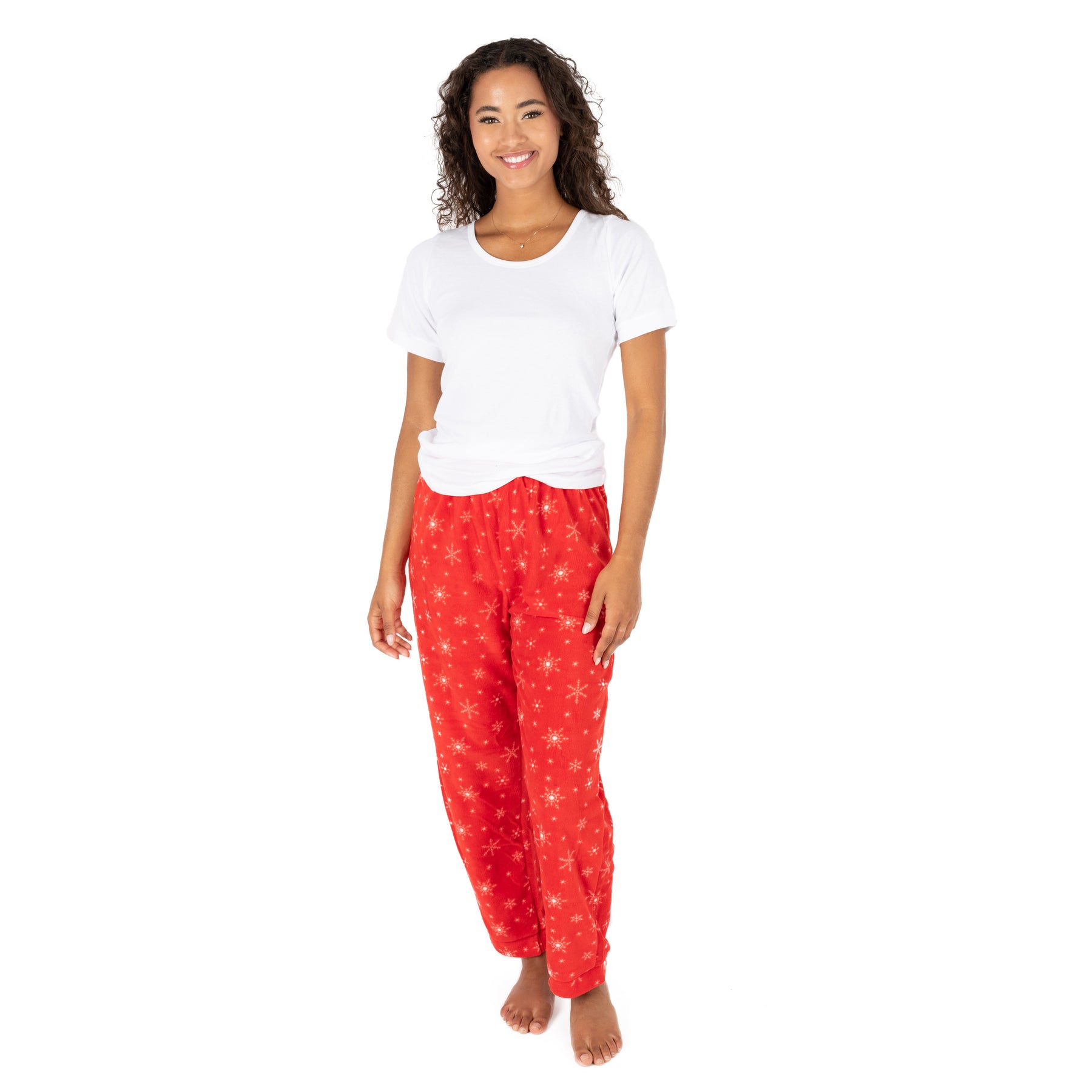 Weihnachten Damen Fleece Pyjama Hose Schneeflocke