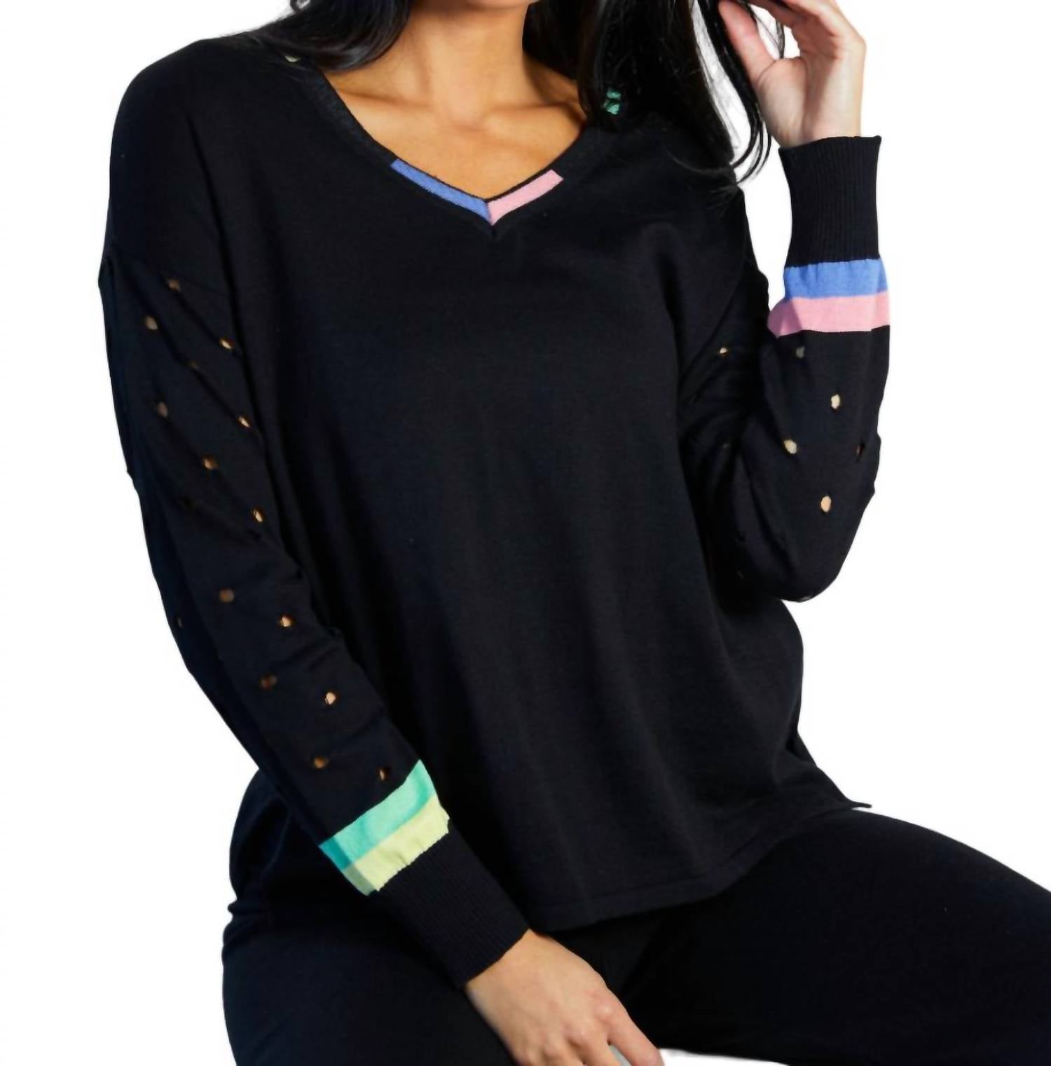 V-Ausschnitt Pullover in schwarz/Mehrfarbig