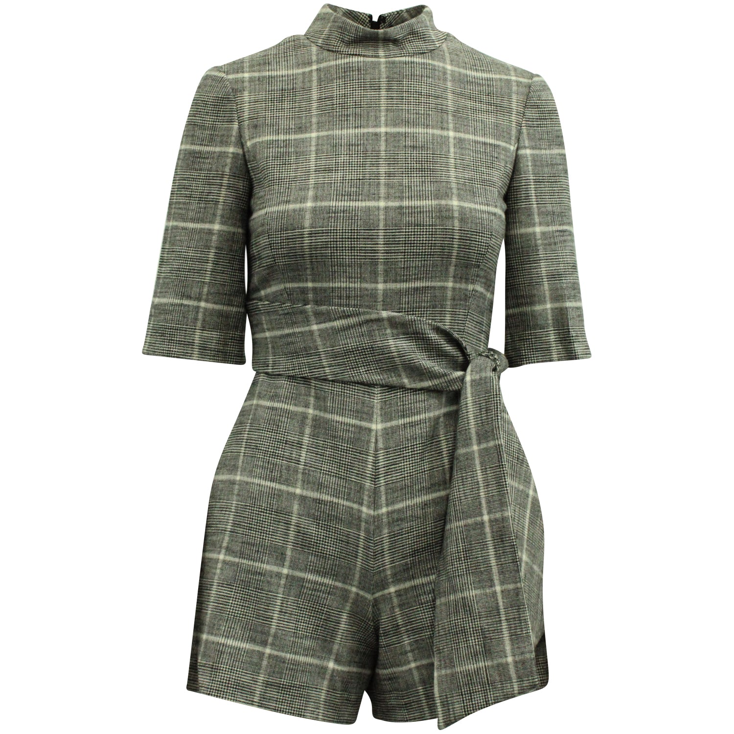Alice + Olivia Virgil Check Muster Krawattengürtel Playsuit aus schwarzer Viskose