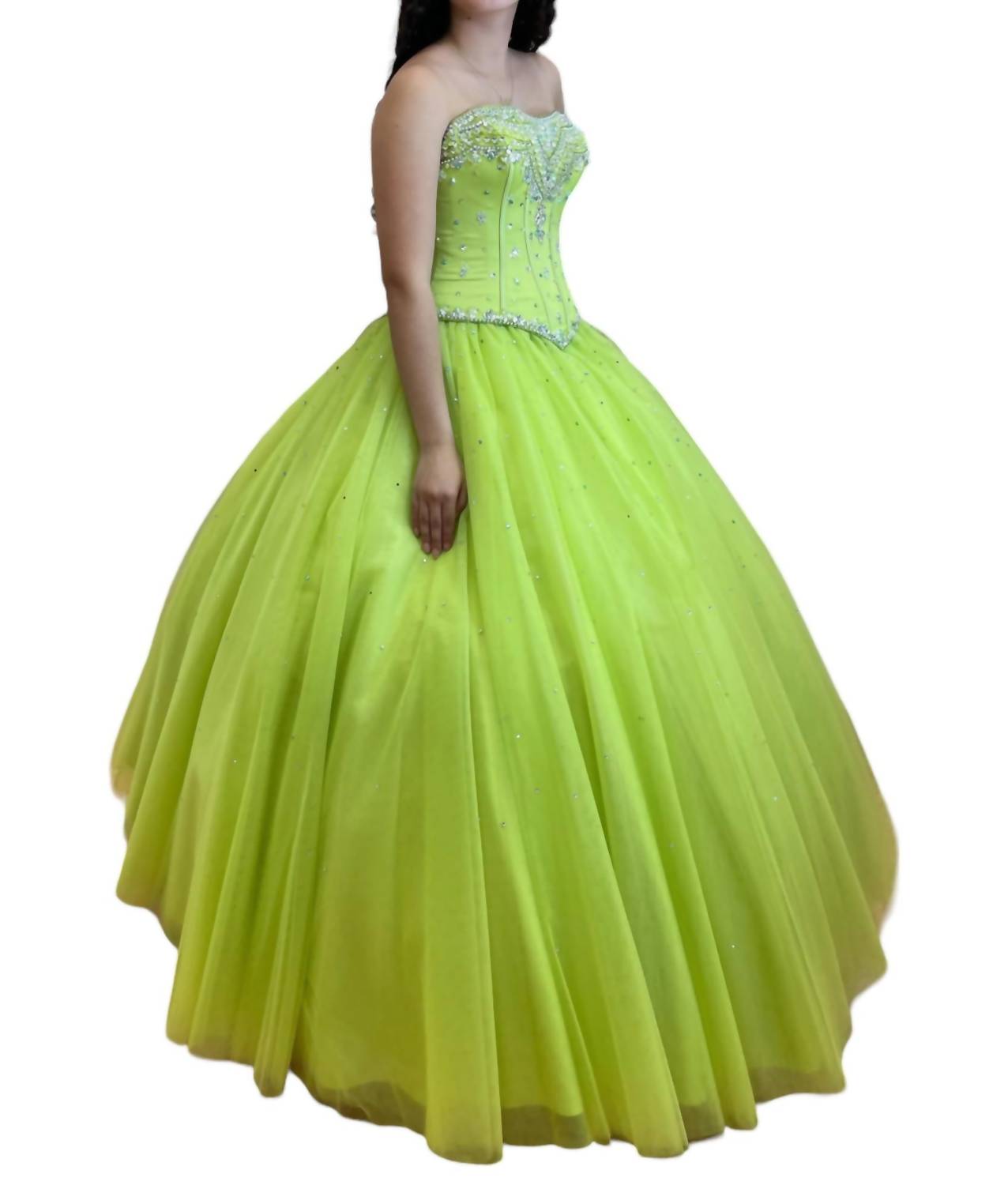 Trägerloses Quinceañera Kleid in Apfelgrün