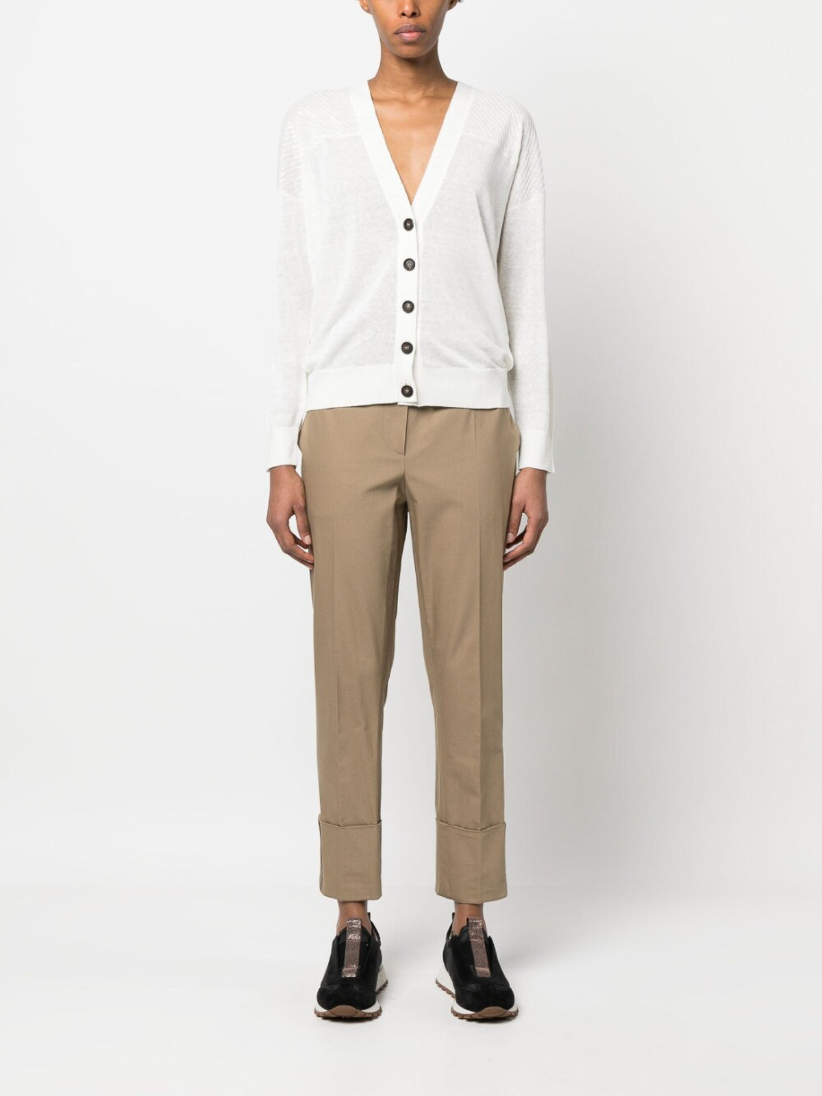 Brunello Cucinelli Damen-Strickjacke in Weiß mit Schulter-Pailletten-Detail