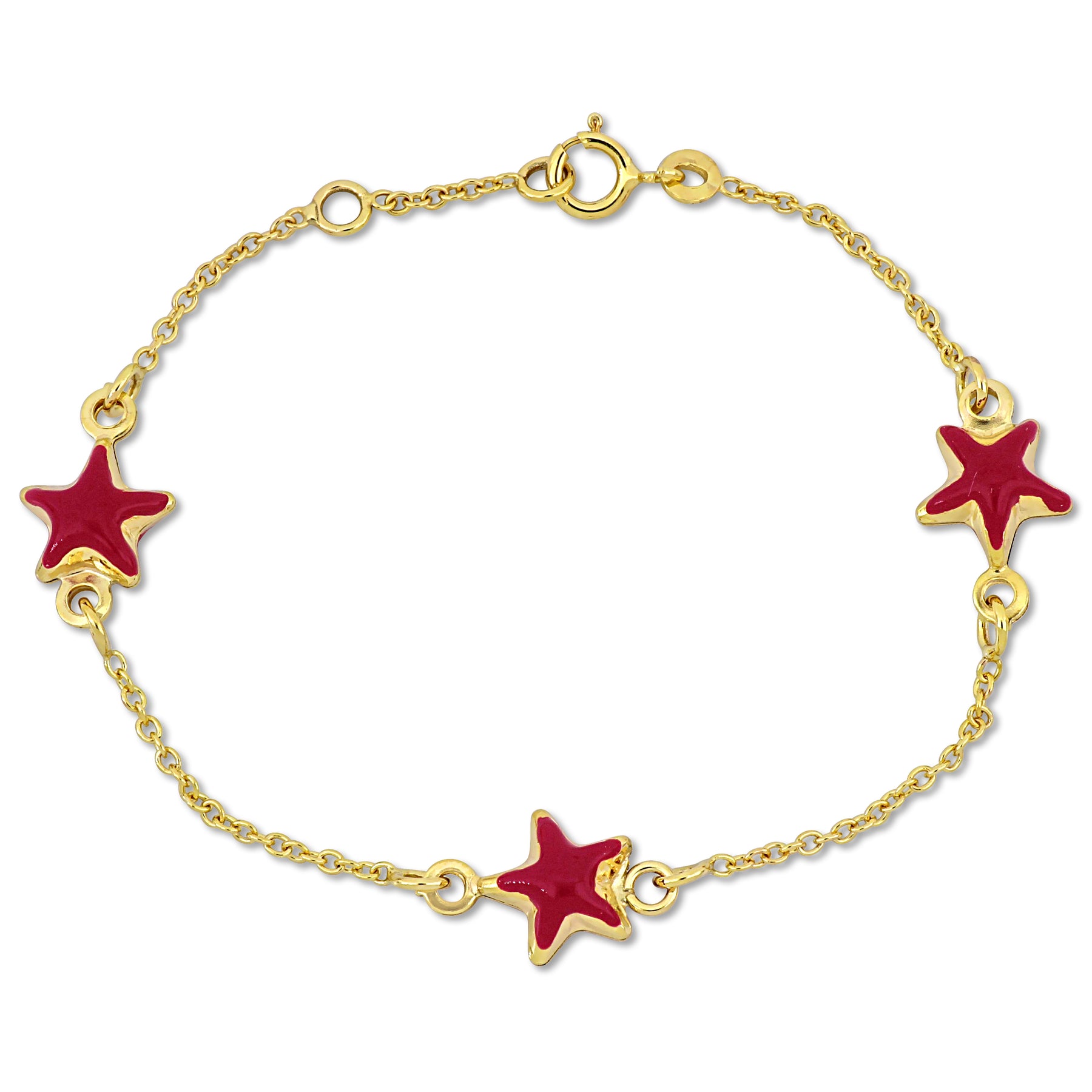 Mimi & Max Kinder-Puff Rosa Emaille Stern Charme Rolo Kette Link Station Armband in 14k Gelbgold – 5+0.5 in