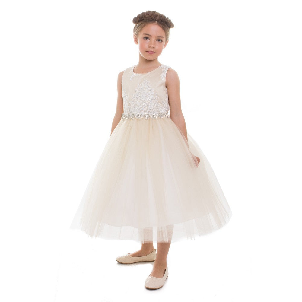 Kleine Mädchen Champagner Perlen Applikation Blumenmädchen Kleid 2T-6