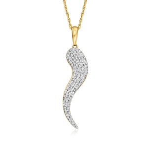 Ross-Simons Pave Diamant Italienische Horn Anhänger Halskette in 18kt Gold über Sterling