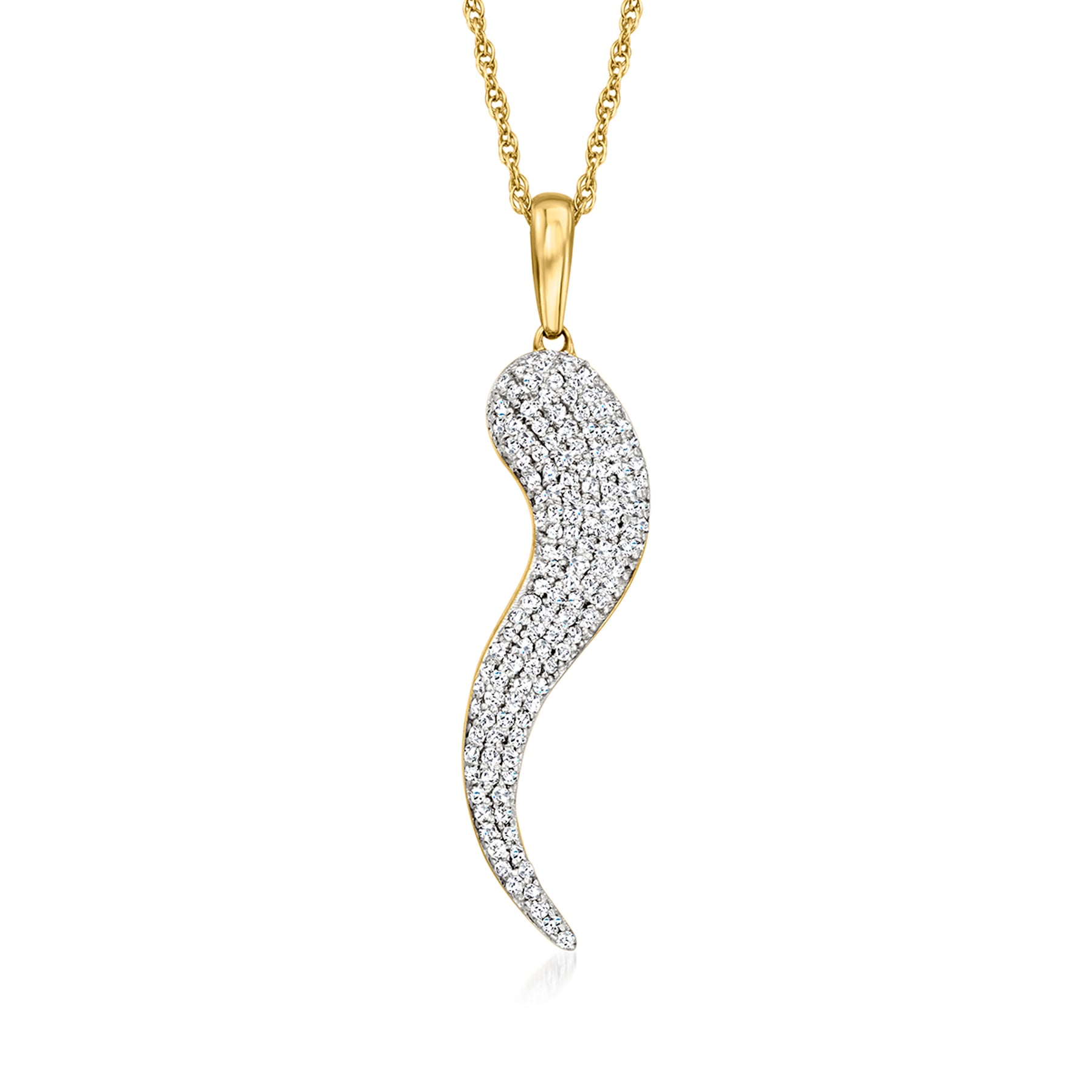 Ross-Simons Pave Diamant Italienische Horn Anhänger Halskette in 18kt Gold über Sterling