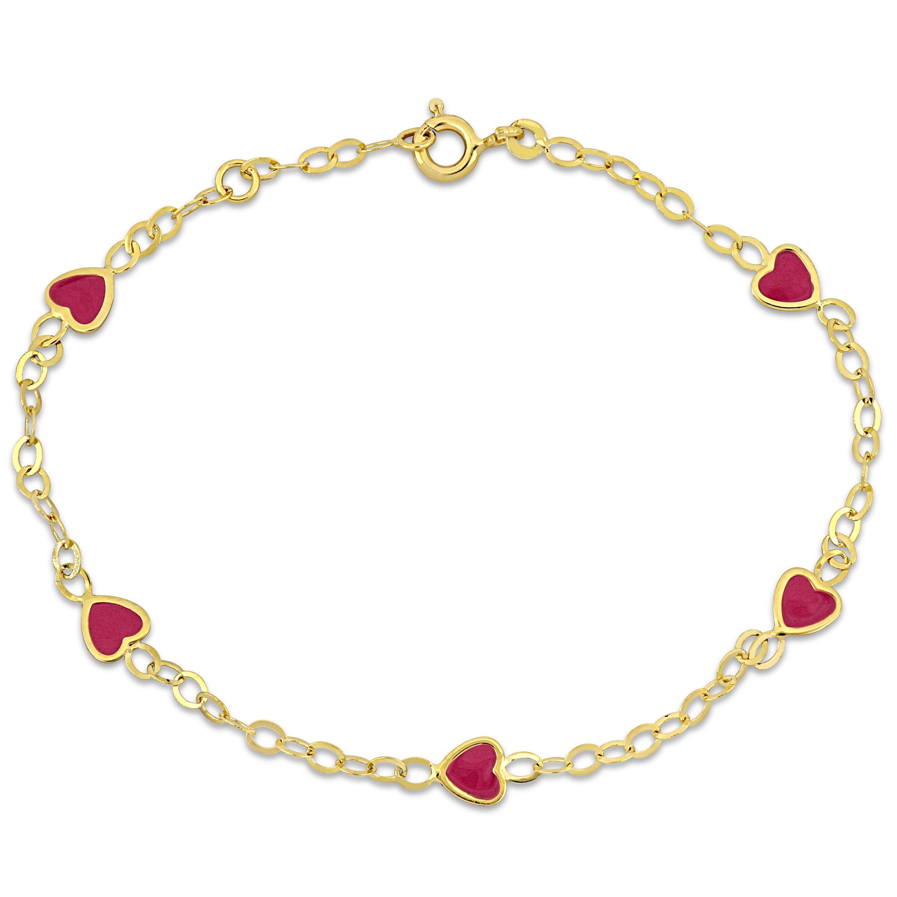 Mimi & Max Kinder rosa Emaille Herz Charm Link Kette Station Armband in 14k Gelbgold – 7 in