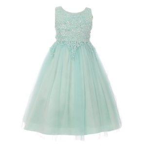 Brautjungfernkleid für große Mädchen, Mintgrün, Perlenpailletten, Tüll, Satin, Größe 14–16