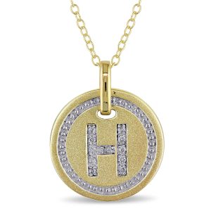 Mimi & Max H Initial Diamant Akzent Anhänger mit Kette in Gelb überzogen Sterling Silber