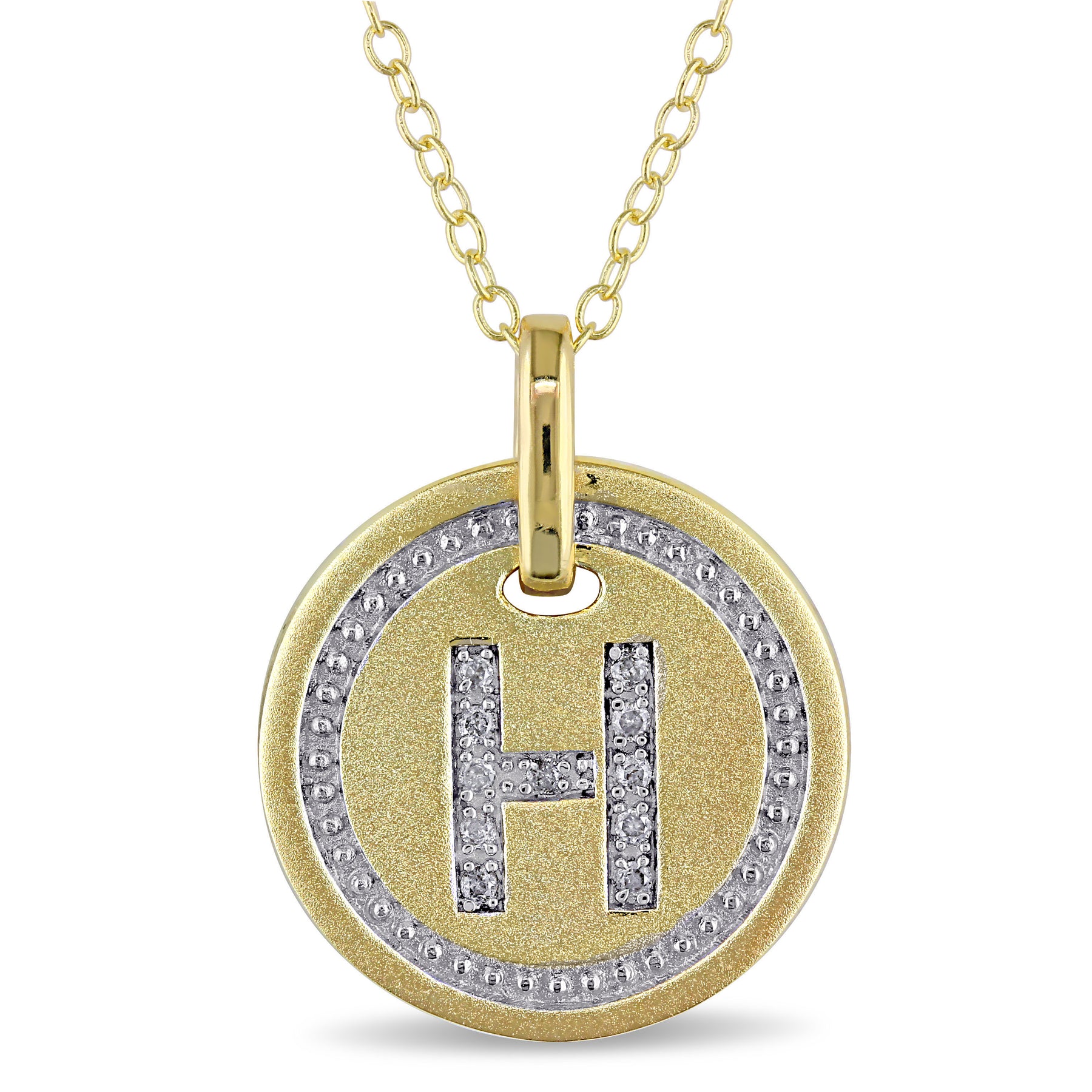 Mimi & Max H Initial-Diamant-Akzent-Anhänger mit Kette aus gelb plattiertem Sterlingsilber