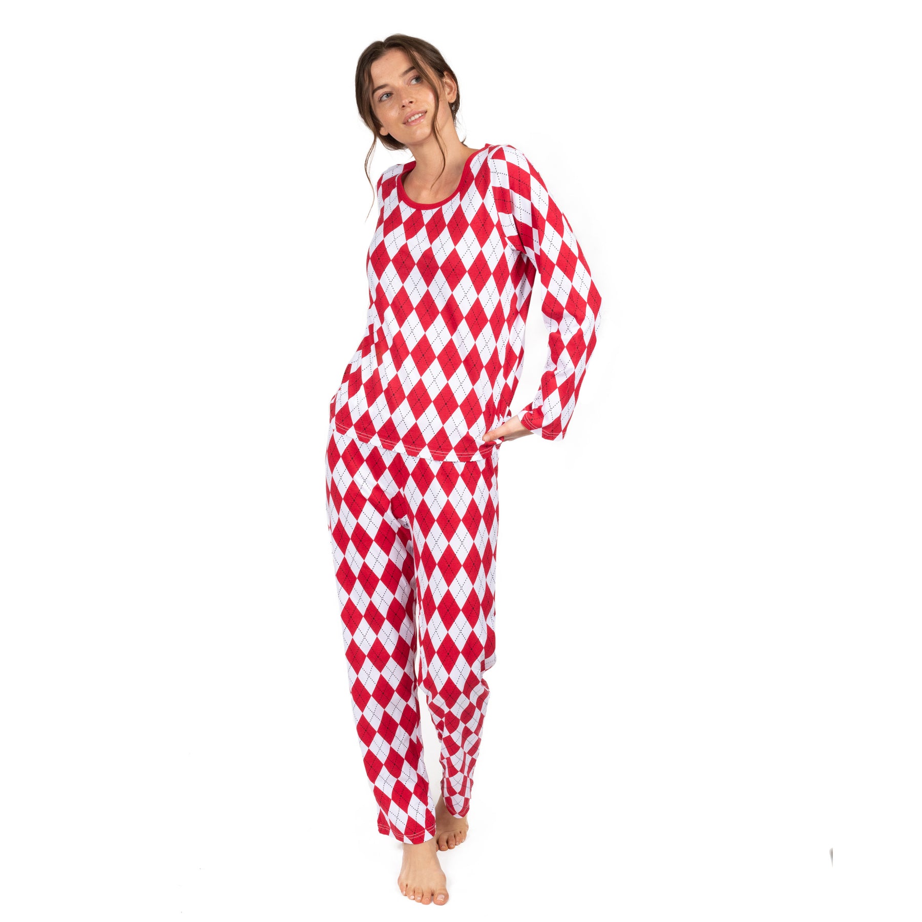 Weihnachten Damen zwei Stück Baumwolle locker Fit Pyjamas Argyle