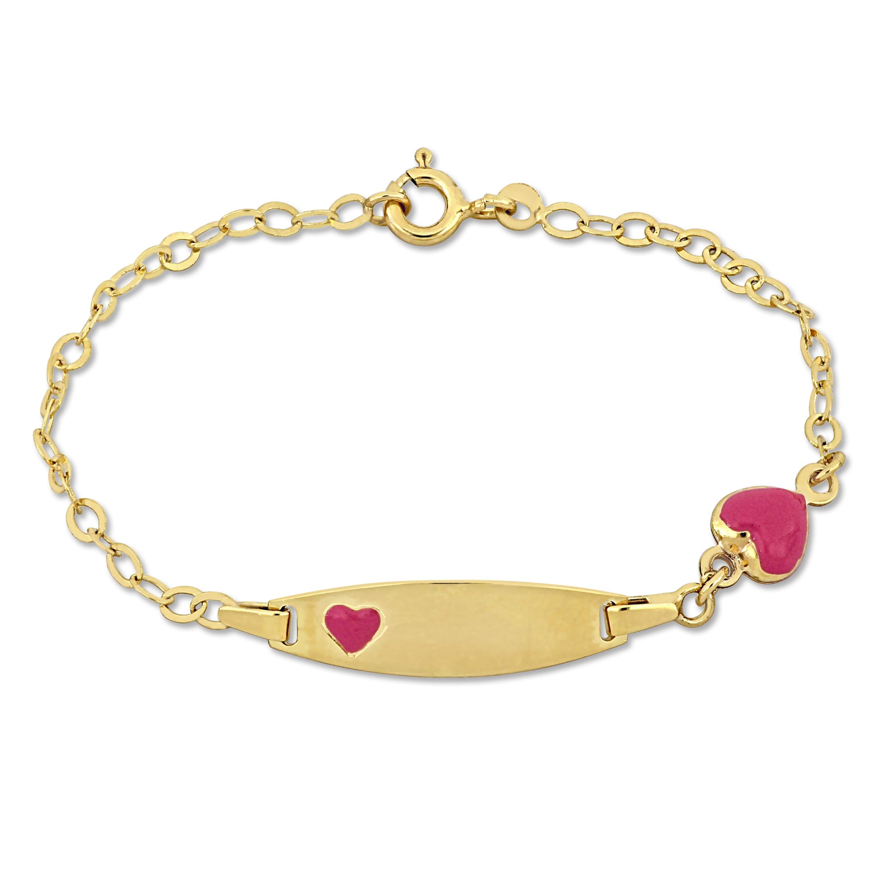 Mimi & Max Kinder Rosa Emaille Herz Charm Link Kette ID Armband in 14k Gelbgold – 6.5+0.5 in
