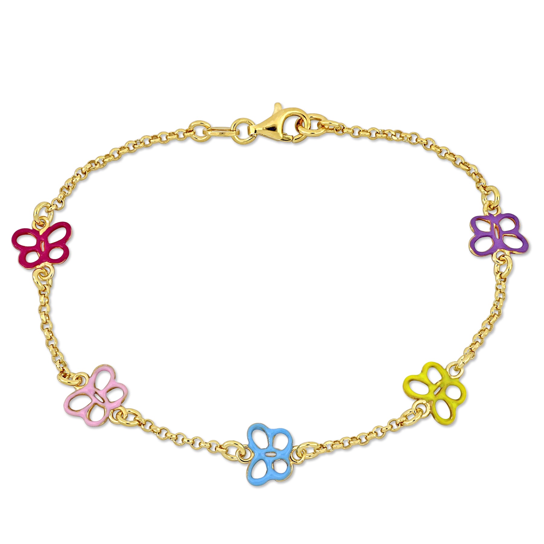 Mimi & Max Kinder Mehrfarbig-Color Emaille Schmetterling Charm Link Kette Armband in Gelb überzogen Sterling Silber – 7.5 in