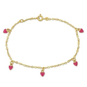Mimi & Max Children’s rosa Emaille Herz Charme Link Kette Station Armband in 14k Gelbgold – 6.5+0.5 in.