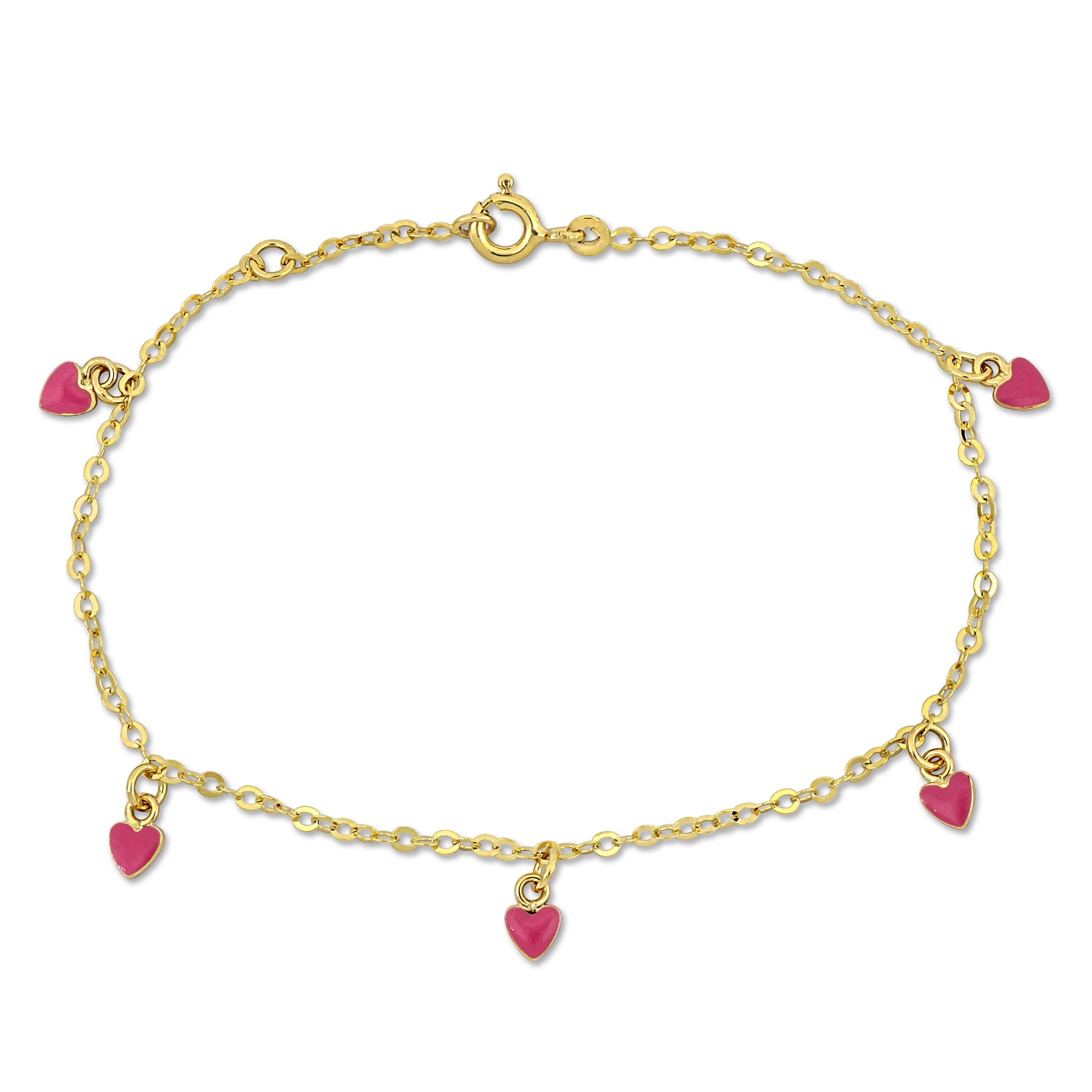 Mimi & Max Kinder Rosa Emaille Herz Charm Link Kette Station Armband in 14k Gelbgold – 6.5+0.5 in