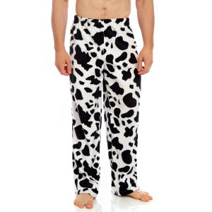 Herren Fleece Pyjama Hose Kuh schwarz