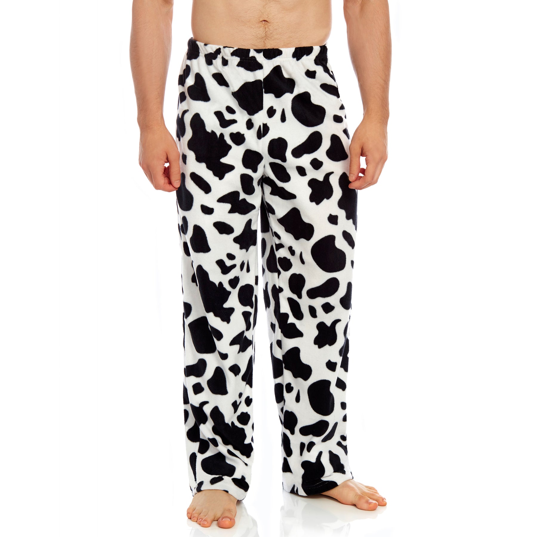 Herren Fleece Pyjama Hose Kuh Schwarz