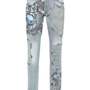 Denim Hose super gerade geschnitten fit paisley Patchwork 7670514155580