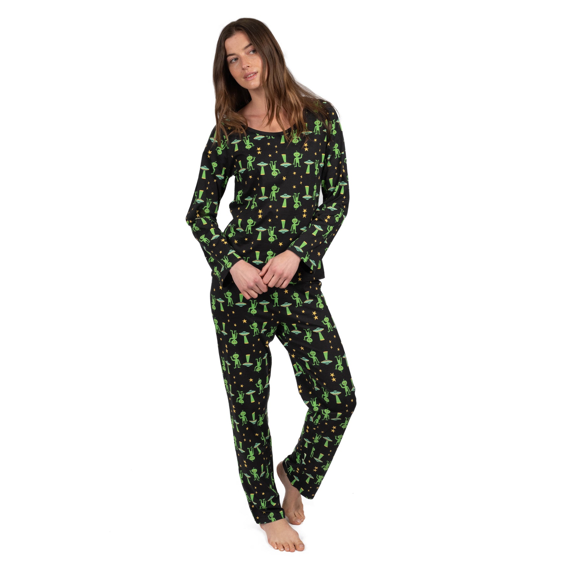 Damen zweiteilige Baumwolle locker Fit Pyjamas Alien