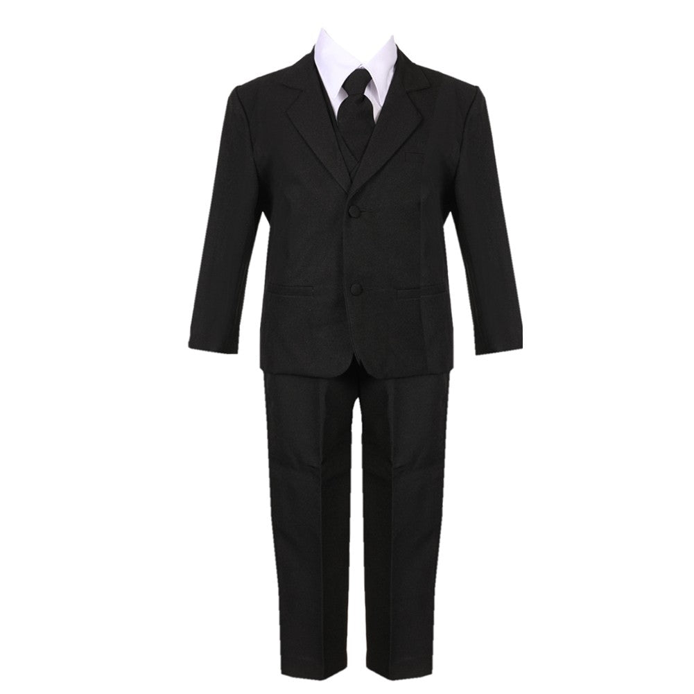 Schwarzer 5-teiliger klassischer Anzug für kleine Jungen, Weste, Jacke, Hose, für besondere Anlässe, 2–7