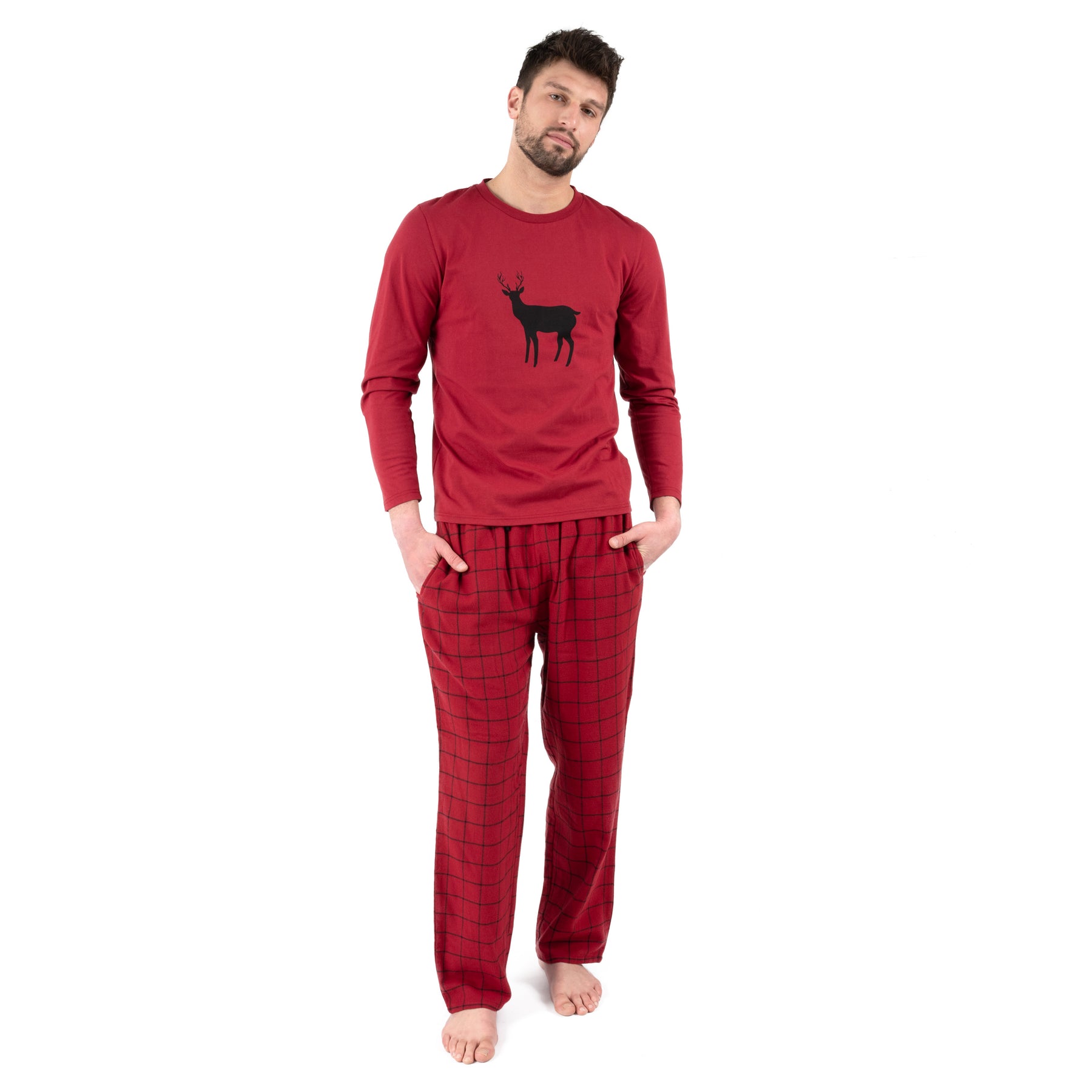 Weihnachten Herren Baumwolle Top Flanell Hose Pyjamas Rentier