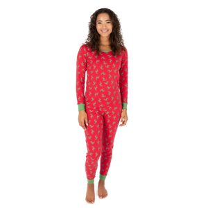 Weihnachten Damen zweiteilige Baumwolle Pyjamas Rentier rot und grün