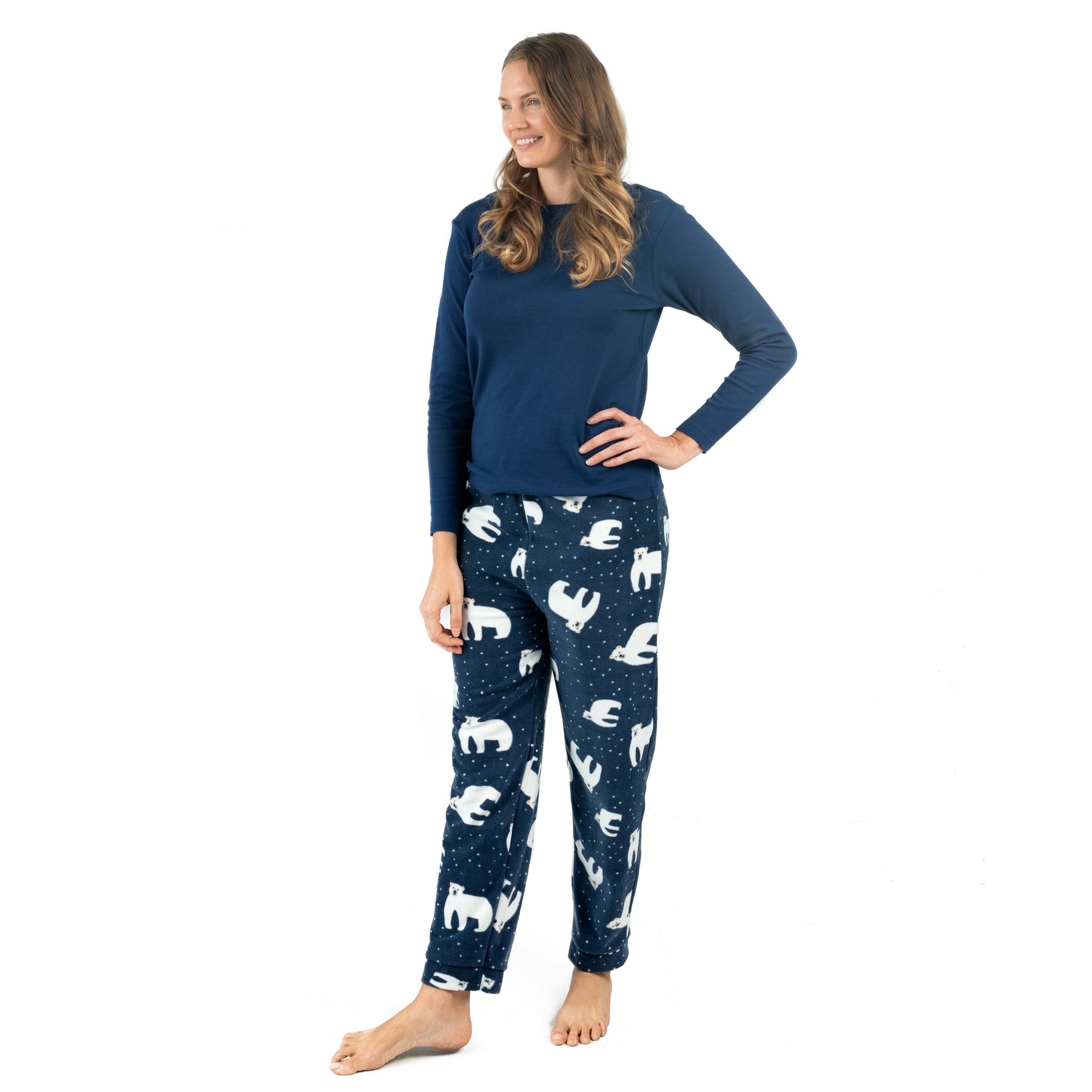 Weihnachten Damen Baumwolle Top und Fleece Hose Pyjamas Bär
