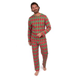 Weihnachten Herren Zwei Stück Baumwolle locker Fit Pyjamas Argyle