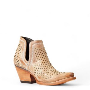 Damen Dixon Leder studded Stiefel in alten West Tan 7764952612924