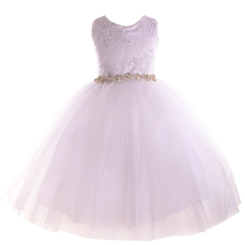 Große Mädchen weiße Perlen Applique Junior Brautjungfernkleid 8-12
