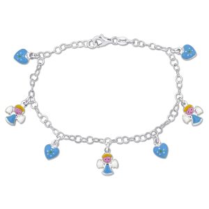 Mimi & Max Children’s weiß und blau Emaille Engel und Herz Charme Station Armband in Sterling Silber – 7,5 in.
