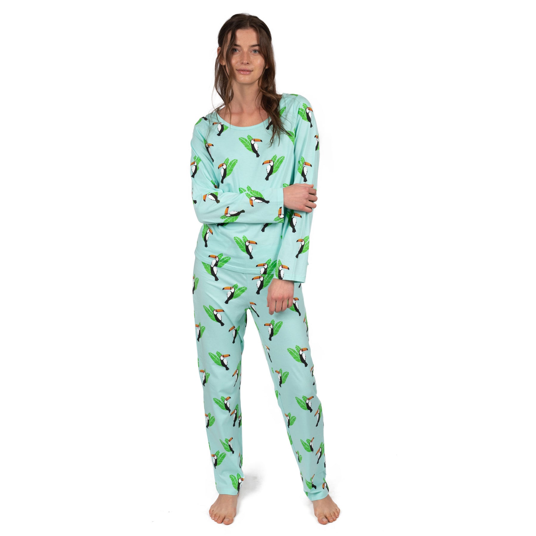 Damen zweiteilige Baumwolle lose Fit Pyjamas Toucan Vogel