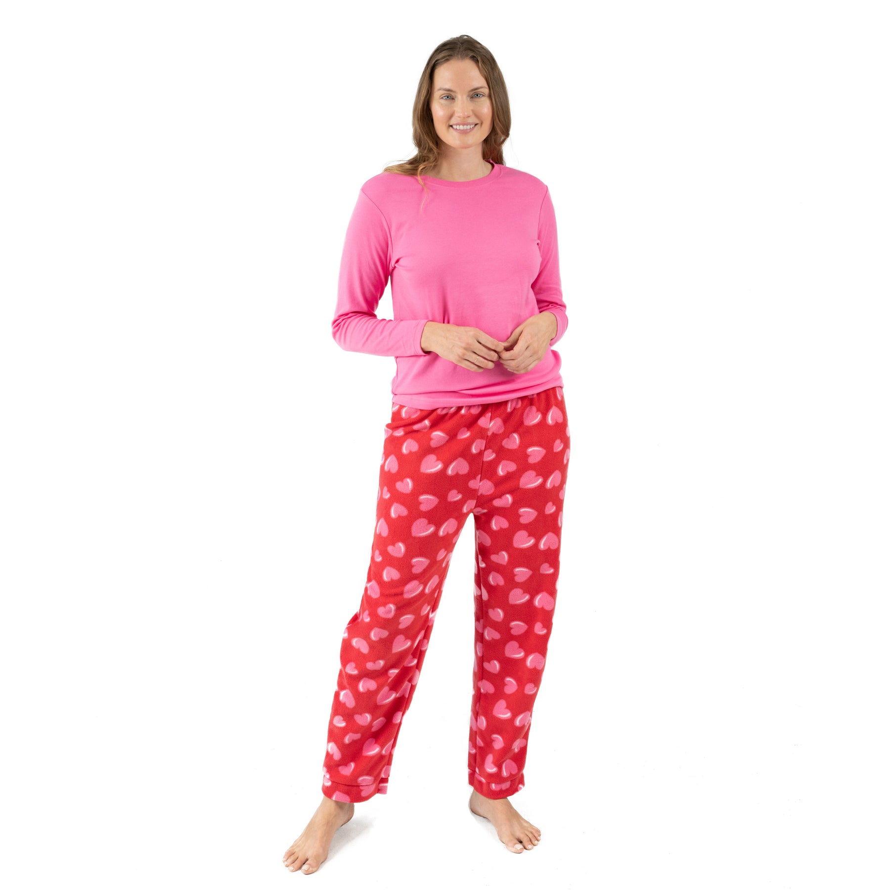 Damen Baumwoll Top und Fleece Hose Pyjamas Herz
