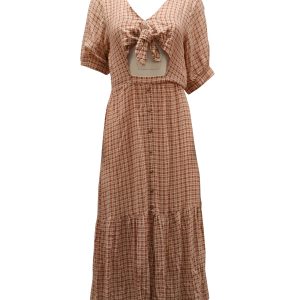 Faithfull Die Marke Maple Check-Tie Midi-Kleid vorne in Pastellrosa Viskose