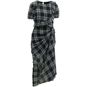 Maje Side geraffte Plaid Maxikleid in blau/schwarz Seide 7764875313212