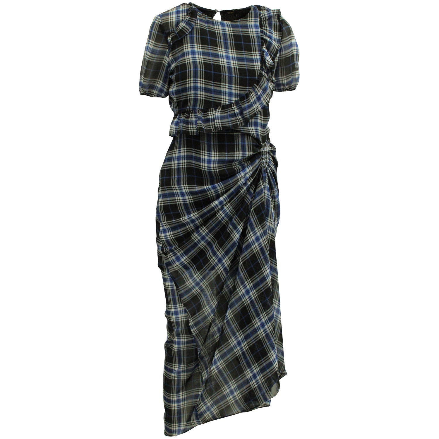 Maje Seitlich gerafftes Maxikleid aus blauer/schwarzer Seide