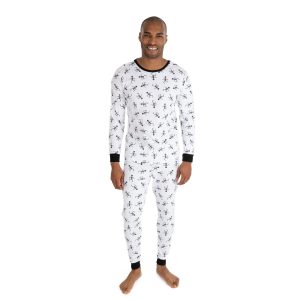 Herren zwei Stück Baumwolle Pyjama Skelett weiß