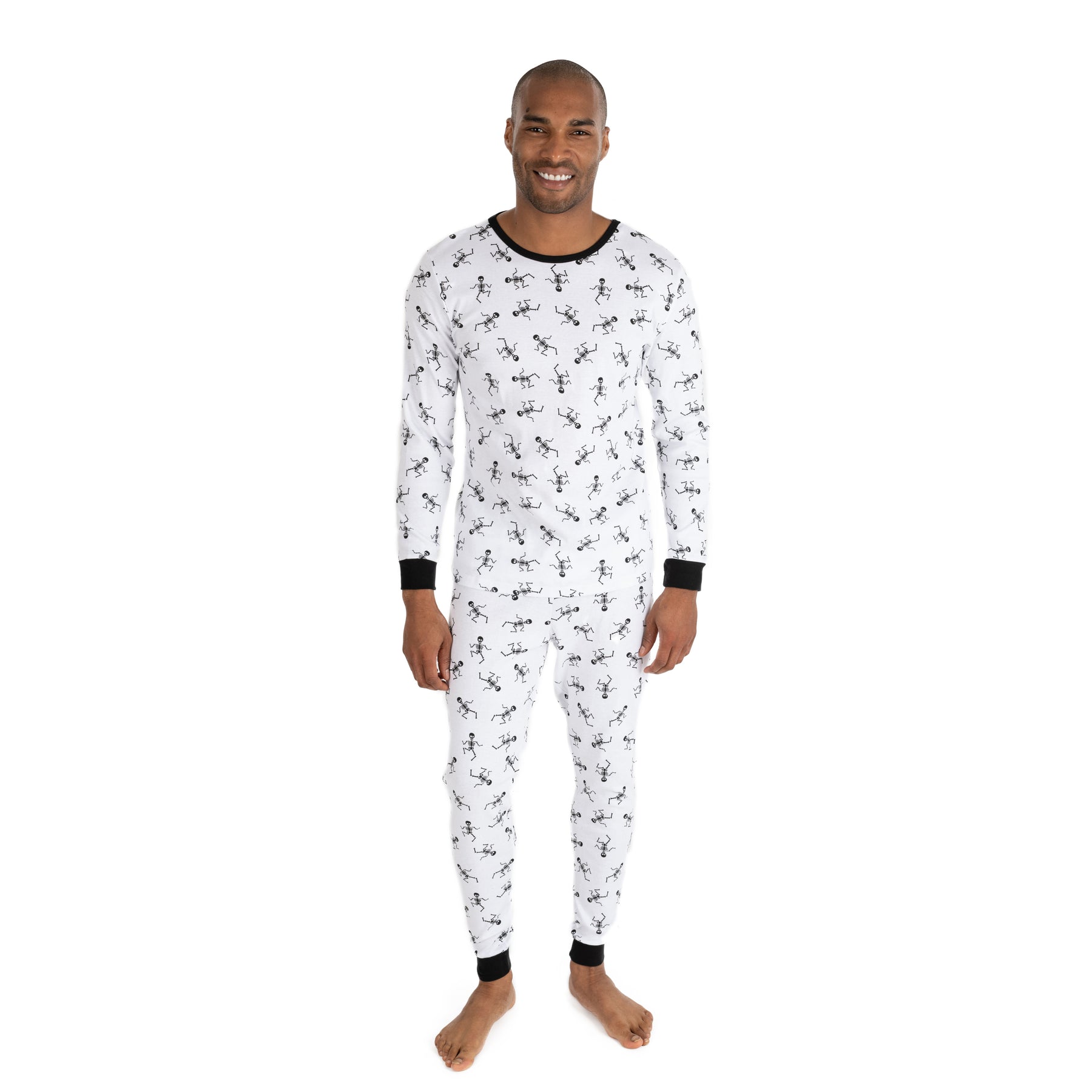 Herren zweiteilige Baumwolle Pyjamas Skelett weiß
