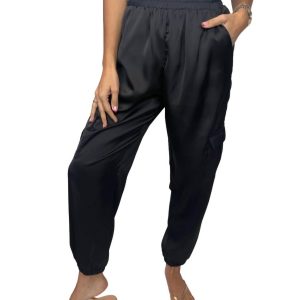 Satin Cargo Joggers in Schwarz 7668147748924