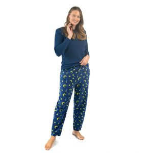 Damen Baumwoll Top und Fleece Hose Pyjamas Moon