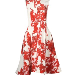 Thom Browne mit Blumenmuster getarntes Midikleid aus roter Seide 7764875051068