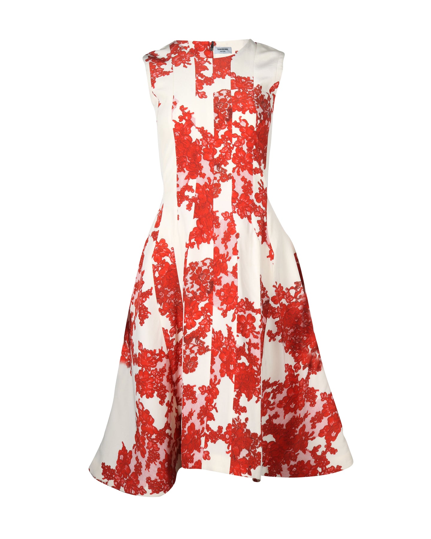Thom Browne Midikleid mit Blumenmuster in roter Seide